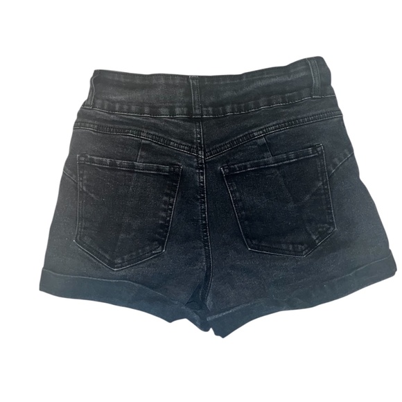 Forever 21 Black High Waist Denim Shorts with Double Button Closure | Size 27 - Picture 3 of 5